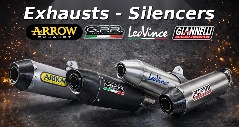 Exhausts, silencers for motorcycle Arrow, GPR, LeoVince e Giannelli